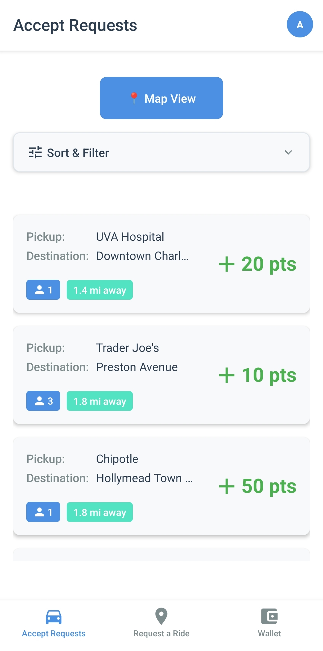 Accept Requests Screen - List View